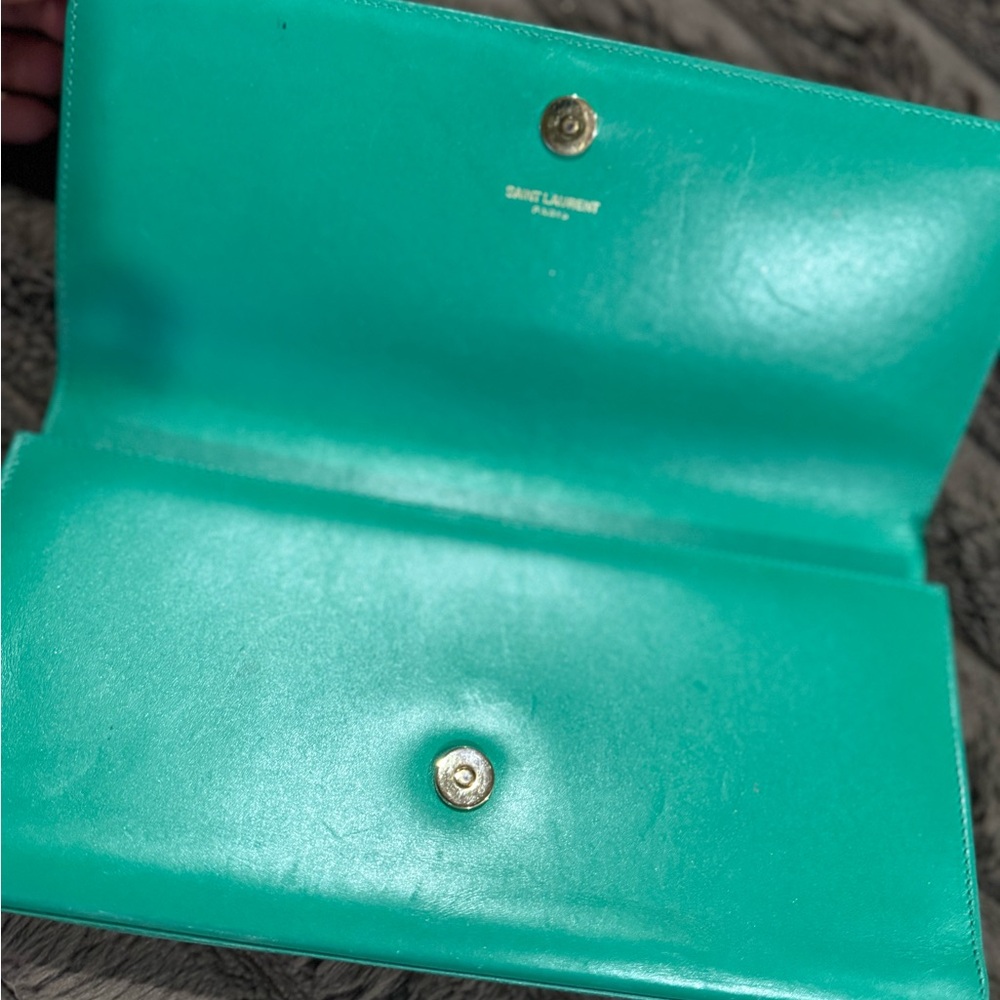 Yves Saint Laurent Turquoise Clutch with Gold Logo - Picture 4 of 4
